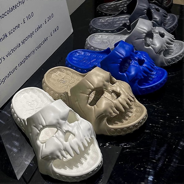 Skull Slides Sommarsandaler för Män Kvinnor, Coola Skull Tofflor med Öppen Tå, Halkfria Roliga Slides för Inomhus Utomhus