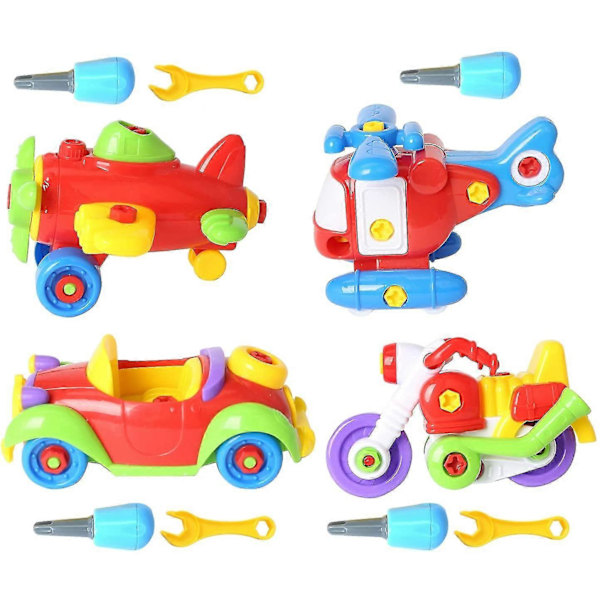 Leksak att ta isär för barn - 4-pack monteringsbil flygplan helikopter motorcykel STEM byggfordonsleksaksset - konstruktionsingenjörsleksats för pojkar