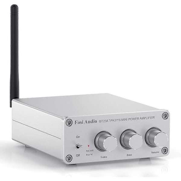 Silver Bluetooth-förstärkare, Mini Hi-Fi Stereo Förstärkarintegrerad Mottagare för Passiva Högtalare Hemljud, BT 5.0 Klass D 2.0 Kanaler, 100W x 2 TPA3116 C