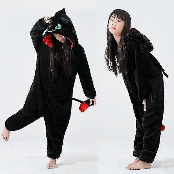Flanellpyjamas för vuxna damer och herrar med dinosauriemotiv, söt djurpyjamas, matchande familjepyjamas för hemmabruk och uppträdanden, höst och vinter Blue 120cm