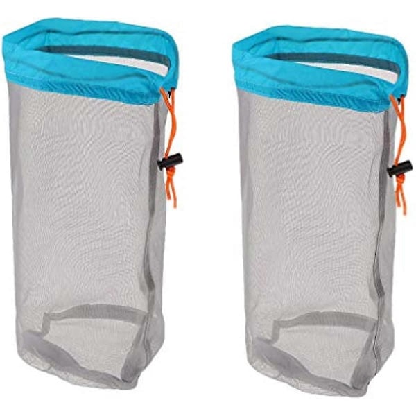 2st Mesh Dragsko Förvaringsväska Nylon Glidande Återanvändbar Packpåse Meshväska för Leksaker Mat Resor Vandring Camping (S Blå)