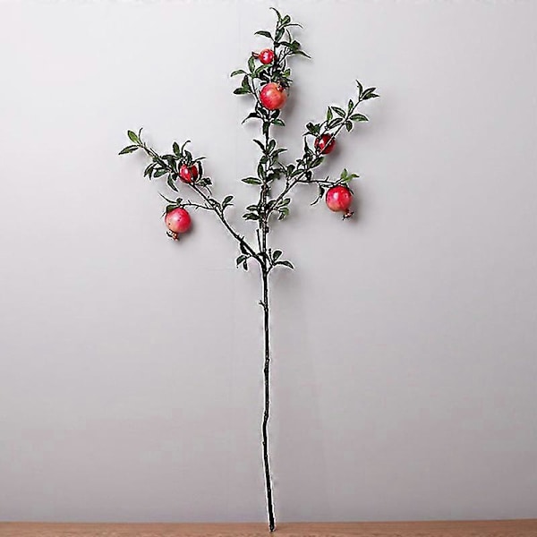 1 st konstgjord granatäpplefrukt verklighetstrogen simuleringsblomma bär dekorativ falsk grön växt för hem sovsal kontorsinredning (rosig)