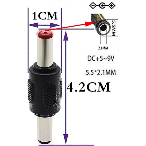 DC 5,5 mm X 2,1 mm Strömadapter, DC Barrel Power 2,1 mm X 5,5 mm Hane till Hane Kopplingsdon (5-pack/hane)