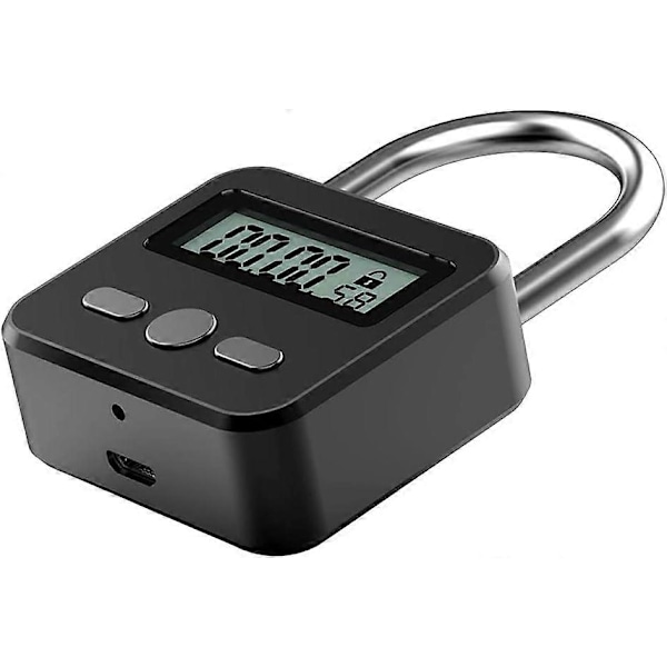 Metall Timerlås, 99 Timmar Max Timerlås, USB Uppladdningsbart Timerhänglås med LCD-Display, Multifunktionell Mikroelektronisk Timer Black