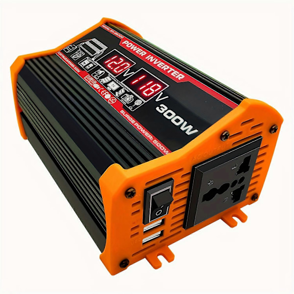 300W Strömriktare DC 12V till AC 110V Bilomvandlare med 2USB-gränssnitt, Biladaptrar Billaddare, med Digital Display