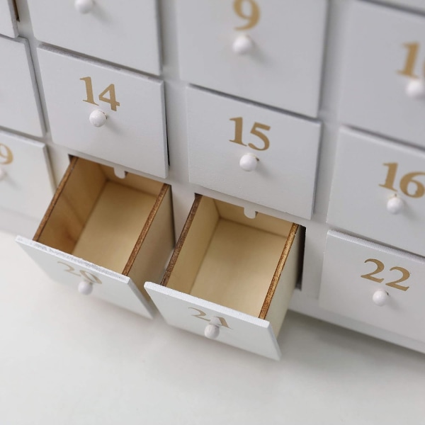 Julträ adventskalenderhus med 24 lådor, nedräkning till White Large-01