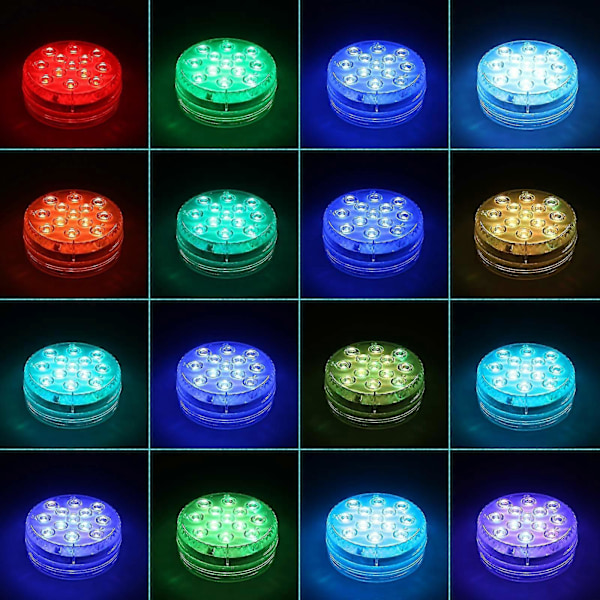 Sänkbar LED-lampa, 4-pack vattentäta LED-lampor med fjärrkontroll RGB färgskiftande dammbelysning dekoration för vasbas, swimmingpool