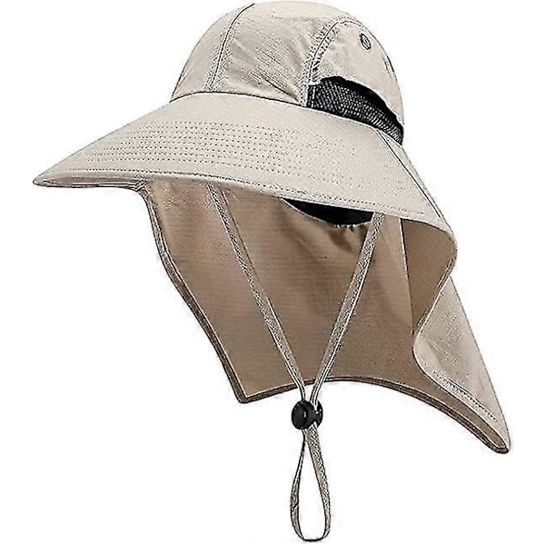Solhatt för damer med nackskydd, bredbrättad trädgårdshatt för män Safarihatt Upf 50+ UV-skydd Fiske Vandring Strandhatt, Khaki
