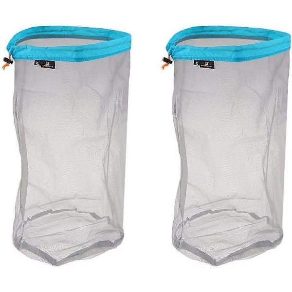 2 st Mesh Dragsko Förvaringsväska Nylon Glidande Återanvändbar Packpåse Meshväska för Leksaker Mat Resor Vandring Camping (L Grön)