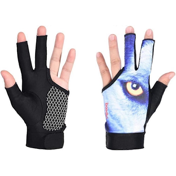 Exceart 1 Par Snookerhandskar Anti-Slip Tre Fingrar Biljardhandskar Elastiska Andningsbara Snooker Kö Sport Handskar för Kvinnor Män (Svart) (Medium) Wolfs Eye L