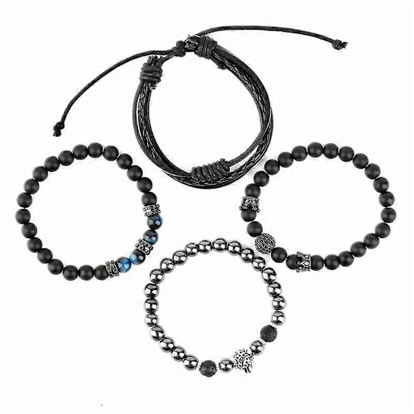 Smycken Vävd Tigeröga Lavasten Konstläder Vävd Sten Pärlstav Multilagerarmband F