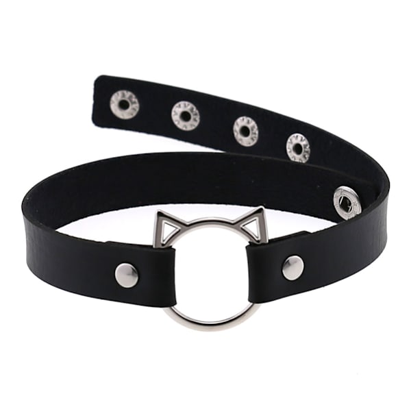 Svart PU-läder katt huvud krage hona halsband