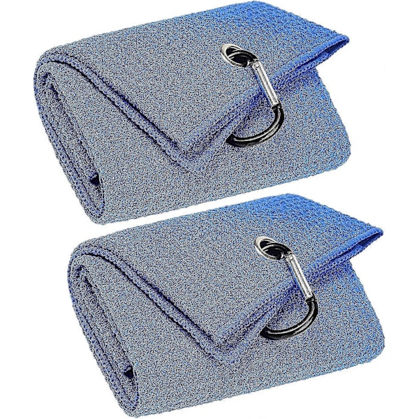 2-pack Tri-fold Golfhanddukar, Premium Mikrofibertyg Våffelmönster Med Svart Kraftig Karbinhake