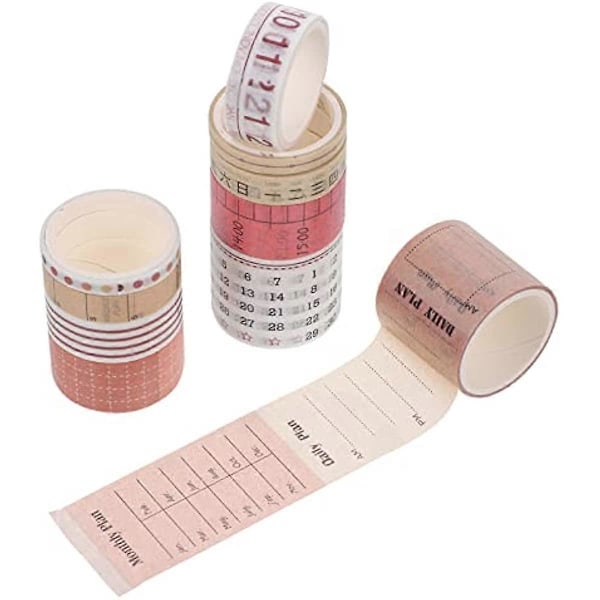 HEALLILY 10 Rullar Kalender Washi Tejp Datum Dag Vecka Månad Nummer Maskeringstejper Dekorativa Markeringstejper för Scrapbook Presentinslagning Bullet Planner As Shown 2