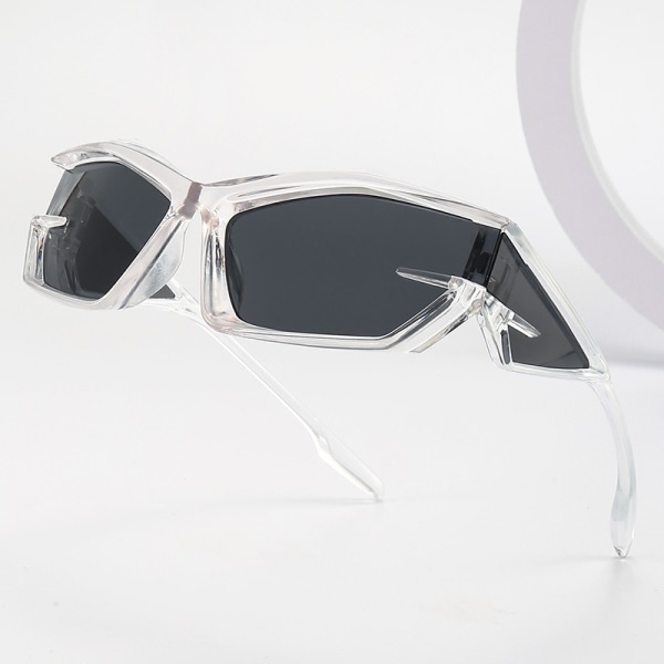 Y2K Street Style Solglasögon Klar Ram Grå Flakes