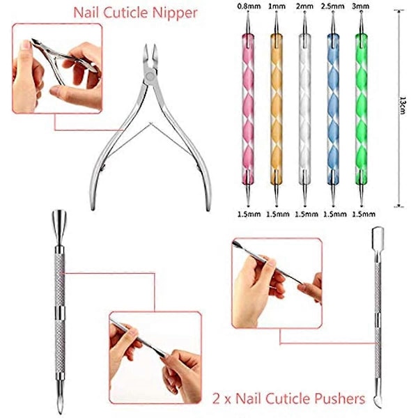 Kaxich Nagelkonst Kit Nagelkonstset 15st Nagelpenslar 5st Dotting Pens 24 Olika DIY Rhinestones 10 Rullar Nagelband Nagelbandstång en