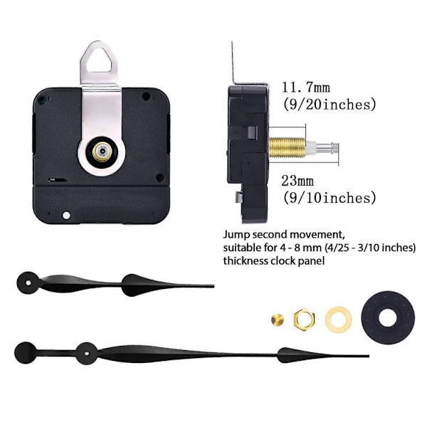 23mm Högt Vridmoment Quartz Klockmekanism med 12 Tum Långa Spadformade Visare för DIY Klockreparation