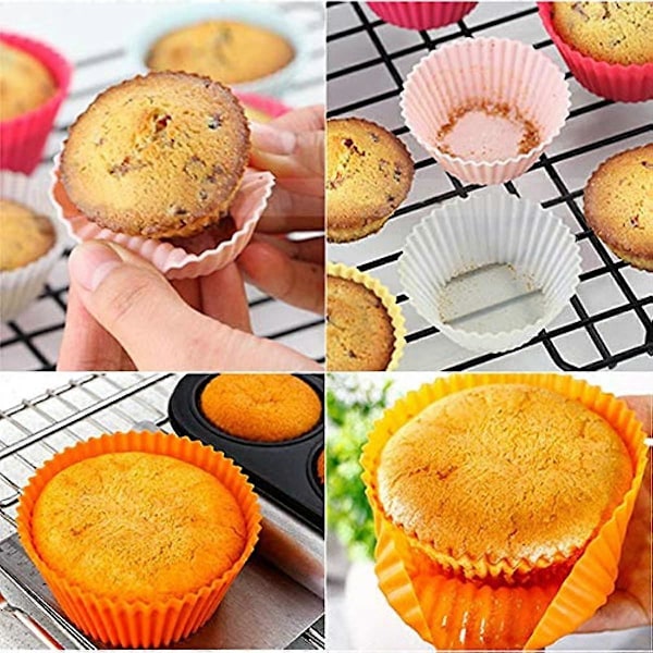 Kaxich Silikon Muffinsformar 30st Återanvändbara Nonstick Bakformar Muffinbehållare Bakpapper 5 Former