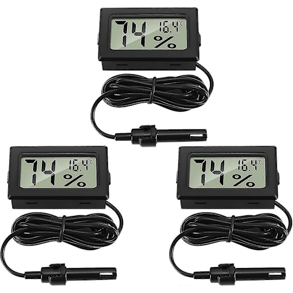 3 st Digital Termometer Hygrometer Mini Sond Termometer Temperatur Hygrometer Reptil Inkubator Fjäderfä Kontor Vardagsrum