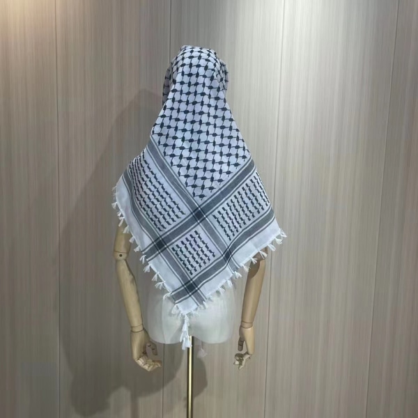 Palestina halsduk Keffiyeh Arafat Hatta bred med tofsar Shemagh White Black