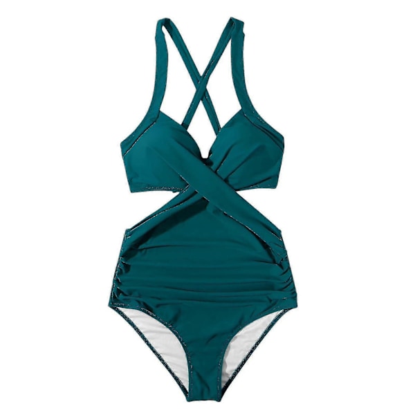 Kvinnor främre kors urklippt baddräkt i ett stycke magkontroll badkläder tankini monokini strandkläder Blue L
