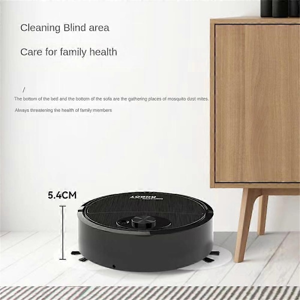 (Svart) Mini Robotdammsugare 3 i 1 Våtmoppning Golv Smart Hem Städning