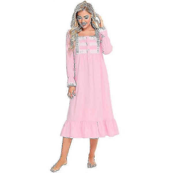 Viktorianska Pyjamas Bomull Pyjamas Långärmad Nattlinne Pink S