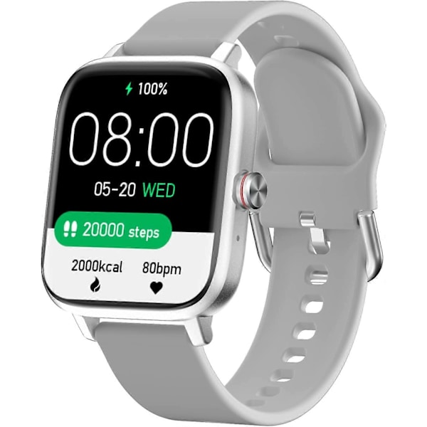 Smartklocka Luoba 169 Full Touch SvaraRing Android Smartwatch för Kvinnor Män Fitness Tracker med Pulsmätare Sömnmonitor Kaloriräknare Stegräknare silver
