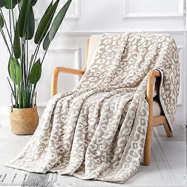 Sungeek Ultra Mjuk Plysch Leopard Pläd Filt Varm och Mysig Stickad Polyester Filt Lyxig Vändbar Gepard Filt för Soffa Säng Resa 127 Khaki
