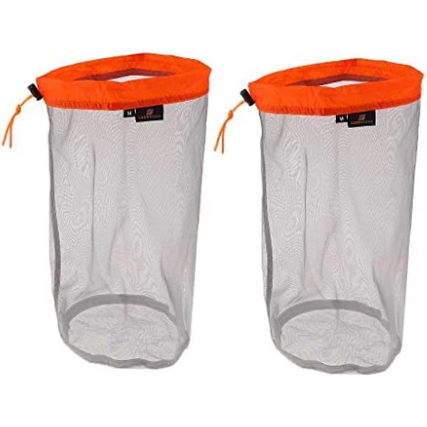 2 st Mesh Dragsko Förvaringsväska Nylon Glidande Återanvändbar Packpåse Meshväska för Leksaker Mat Resor Vandring Camping (M Orange)