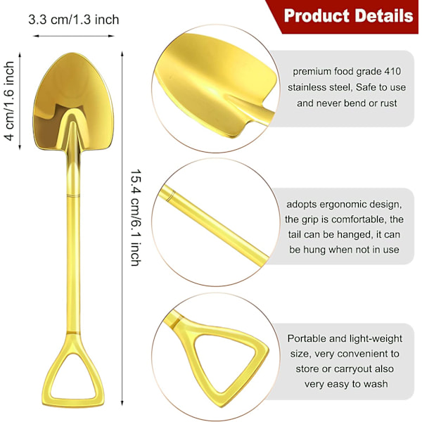 8 Stycken Guld Spade Formade Skedar Rostfritt Stål Spade