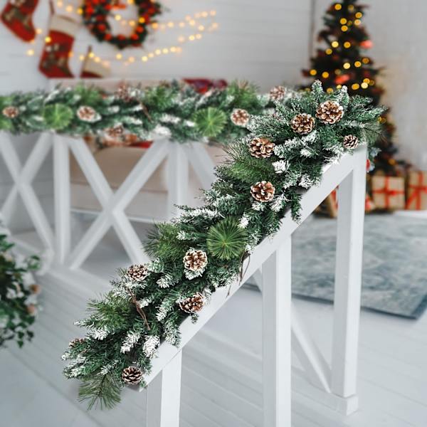 9 ft förbelyst julgirlander med 100 lampor batteridriven timer Green Snow Branches Garland
