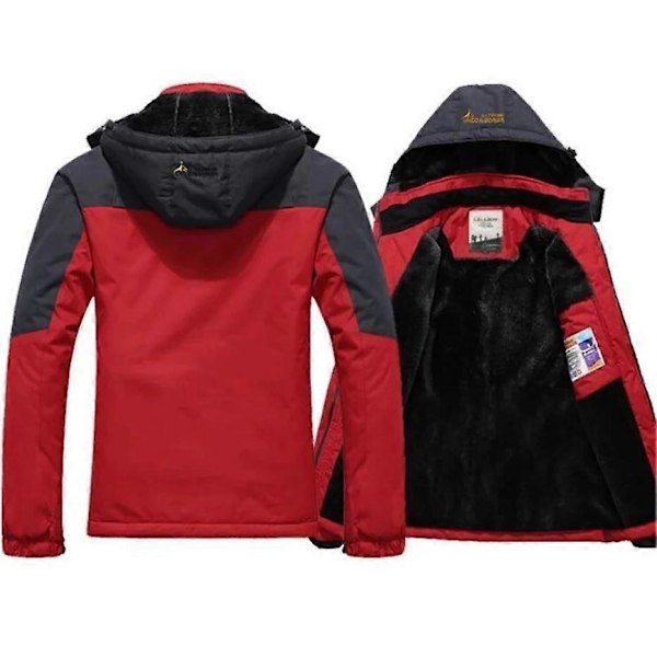 Vinterjacka för män, skidjacka, snowboardjacka, fleece med huva, vindtät, lättviktsjackor, snöjacka för berg, parkas Red 4XL