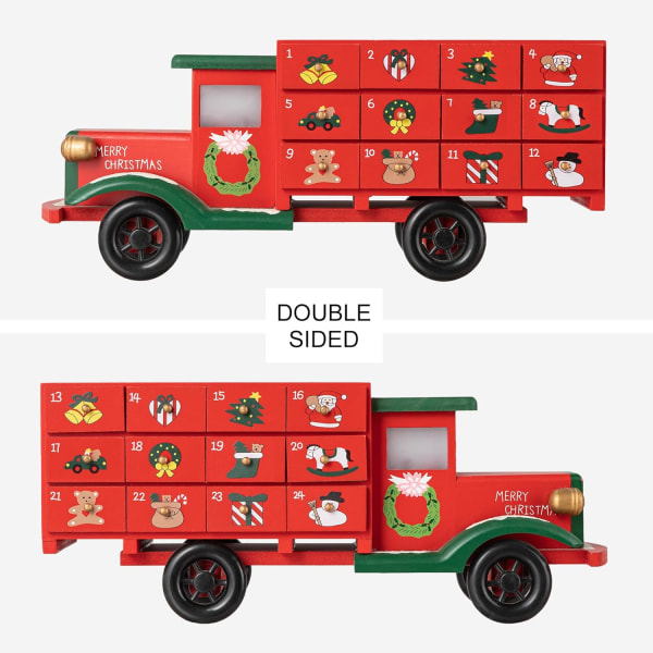 15"H Wooden Christmas Truck Countdown, adventskalender för Holida