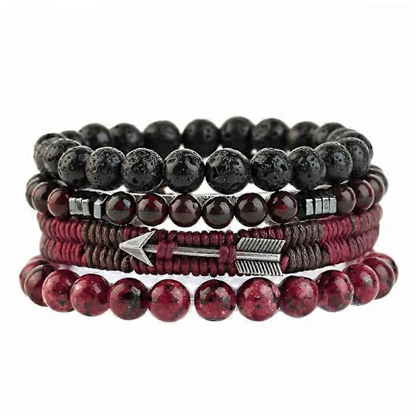 Smycken Vävd Tigeröga Lavasten Konstläder Vävd Sten Pärlstav Multilagerarmband G