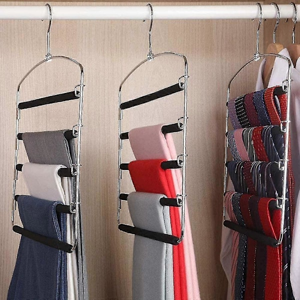 Byxhängare, 5 Lager Rostfritt Stål Halkfri Skumvadderad Svängarm Utrymmesbesparande Kläder Slacks Hängare Garderob Förvaringsorganisatör För Byxor Jeans Tr