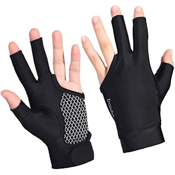 Exceart 1 Par Snookerhandskar Anti-halk Tre Fingrar Biljardhandskar Elastiska Andningsbara Snookerkö Sportshandskar För Kvinnor Män (svart) (medium) Black M