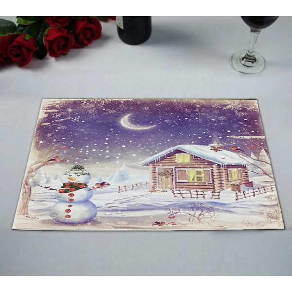 Landskap jul scen snögubbe hus bord bordstablett 30x45 cm förpackning om 2.