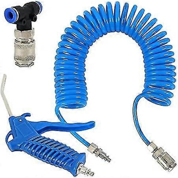 Tryckluftpistol Kit Luftblåsare Rengöringsmunstycke Blåssprutverktyg Kit Med 5 Meter Lång Spiral Pu Luftslang, 46mm