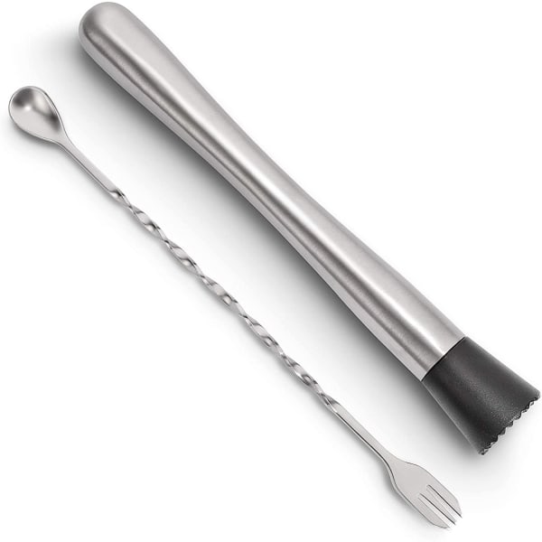 10 tums stål Cocktail Muddler och Mixing Spoon Tool Set