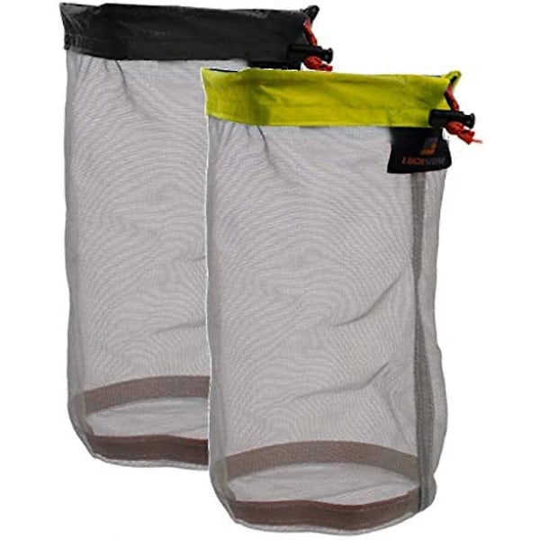 2 st Mesh Dragsko Förvaringsväska Nylon Glidande Återanvändbar Packpåse Meshväska för Leksaker Mat Resor Vandring Camping (XXL Svart+ L Grön)