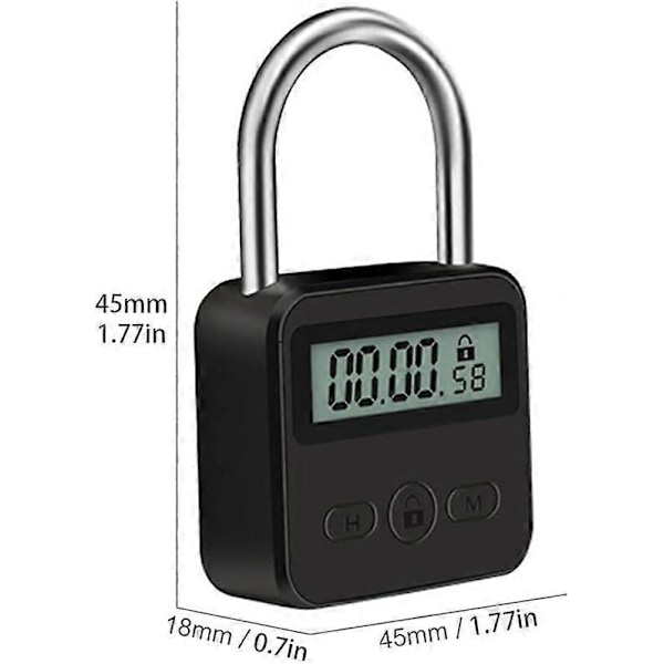 Metall Timerlås, 99 Timmar Max Timerlås, USB Uppladdningsbart Timerhänglås med LCD-Display, Multifunktionell Mikroelektronisk Timer Black