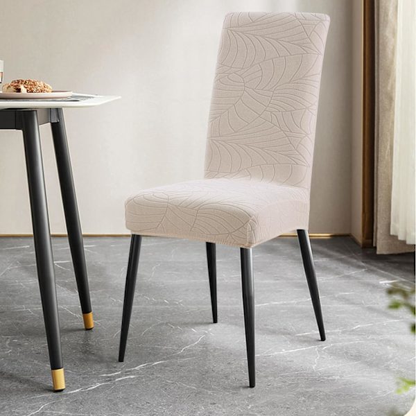 4-pack Julstolsöverdrag, Stretchbar Avtagbar Tvättad Matplats Leaves-beige 6