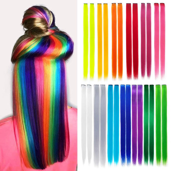 Färgad festklämma i hårförlängning för flickor med rakt hår