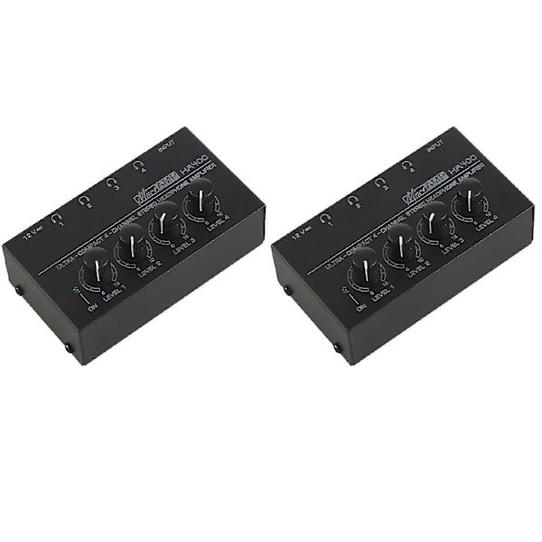 2x EU-kontakt HA400 4-kanals hörlursförstärkare med adapter svart