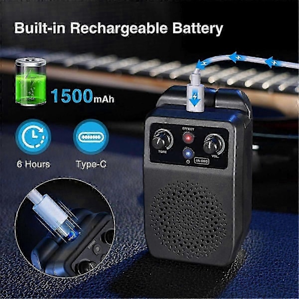 Mini Elektrisk Gitarrförstärkare 5W Portabel Gitarrförstärkare Bluetooth Inbyggd 4 Effekter Uppladdningsbar Liten Gitarrförstärkare för Övning