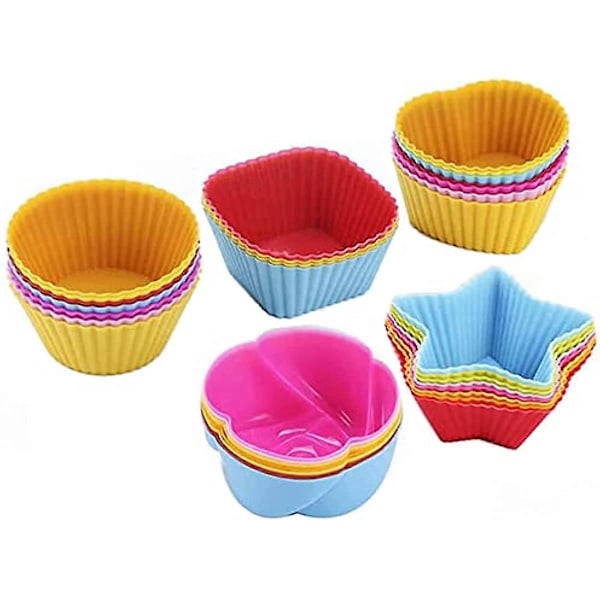 Kaxich Silikon Muffinsformar 30st Återanvändbara Nonstick Bakformar Muffinbehållare Bakpapper 5 Former