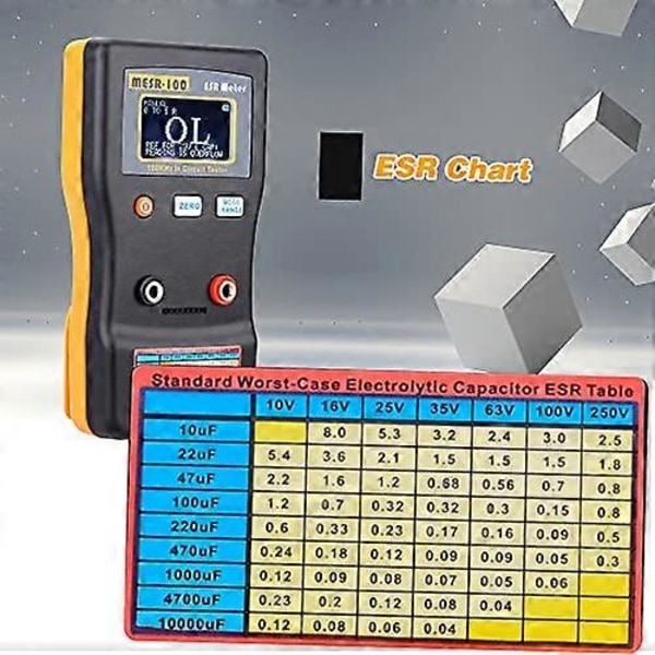 MESR-100 Kondensatortestare Geevorks ESR-mätare In-Circuit Kondensatortestare Upp till 0001-1000R Auto-Ranging Ohmmeter