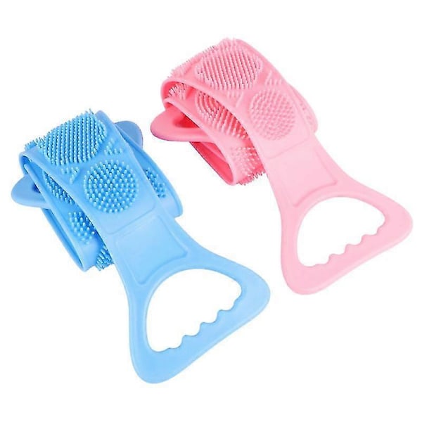 2 st långa silikonbadhanddukar duschhandduk rygg kropp exfolierande bälte badtillbehör för badrum (slumpmässig blandad färg)