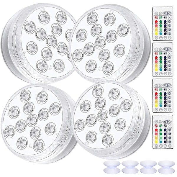 Sänkbar LED-lampa, 4-pack vattentäta LED-lampor med fjärrkontroll RGB färgskiftande dammbelysning dekoration för vasbas, swimmingpool